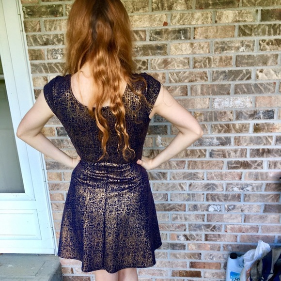 Myth Medium Navy and Gold Skater Dress - Picture 4 of 8